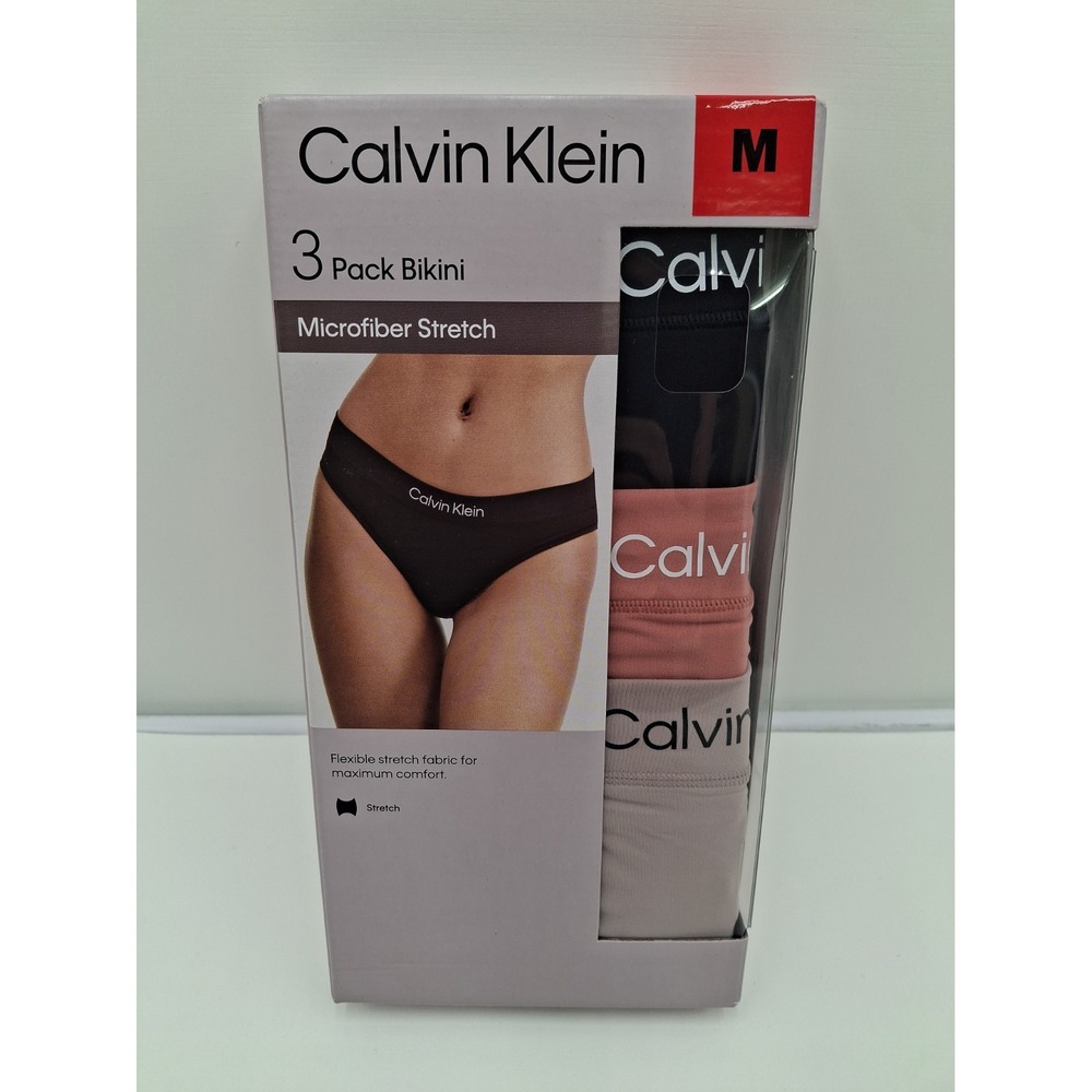 Calvin Klein 3 Pack Bikini Womens Underwear Khaki Microfiber Stretch Medium NEW